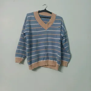 Korean Blue V- neck Sweater