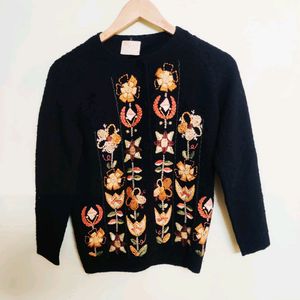 Black Embroidery Work Cardigan Size-34