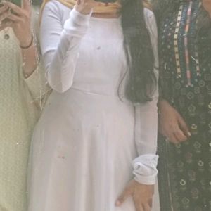 White Anarkali, With Long Sleeves