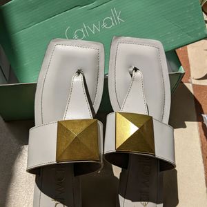 Off White And golden Catwalk Flats