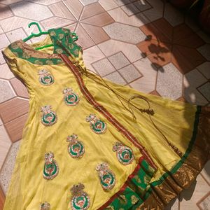 Yellow Embroidered Long Kurti