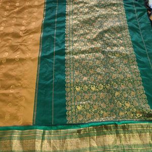 Mustard And Green Gadwal Silk Saree