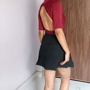 Maroon Padded Backless Bodysuit Top