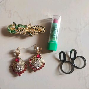 Ear Rings , Lipstick And Hair Clip