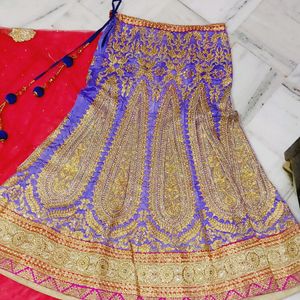 Jodhpuri Lehnga Choli Purple  Red Net Duppata