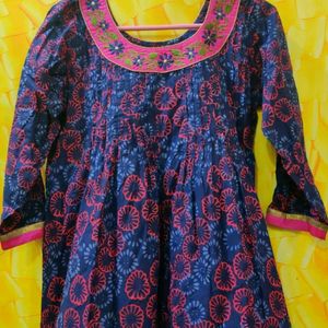 Indigo Anarkali Kurti xL Size Pure Cotton