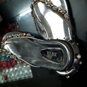 Party Wear Silver Flip Flops