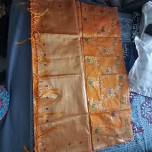 Yellow Colour With Beautiful Flower Print Silk Sar