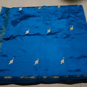 Cotton Silk Peacock Blue Saree 💙