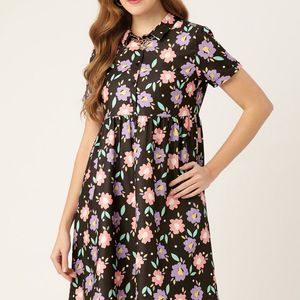 DressBerry Black Floral Empire Cute Dress