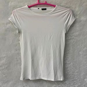 White Polyamide Half Sleeve Top