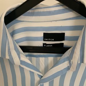 White And Blue Cotton Silk Shirt (Men)