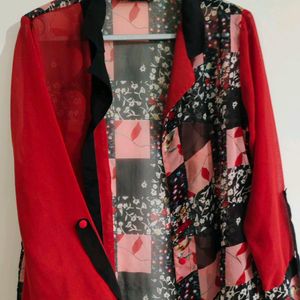 Women Red Printed Shrug Style Tunic