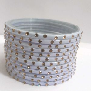 Glossy Glass Bangles Stone Studded