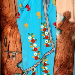 New Saree With Attached Unstitched Blouse