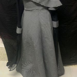 Black and White Gown  With Long Sleeves