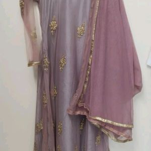 Beautiful Nude Pink Ethnic Gown With Dupatta