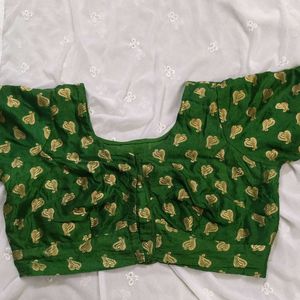 Green Blouse With Golden Print ,3/4th Sleeve