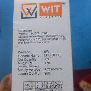 WIT ELECTRIC 9W LED BULB