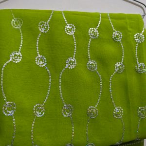 Lime Green Sequins Saree