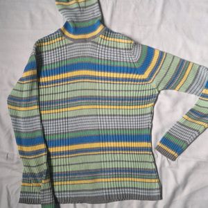 Vintage Multicolor Ribbed Striped Turtleneck