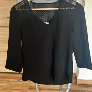 Black Solid Top With Net Embroidery