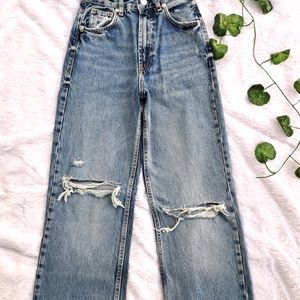 Zara New Ripped Wide Leg Jeans