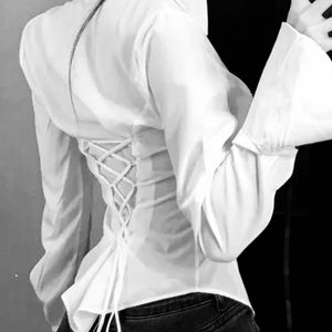 Black Lace Up Corset Back Shirt