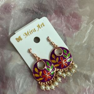 Purple Floral Mini Jhumki Drop Pearl Earrings