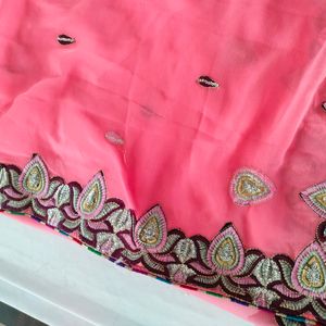 Pink With Embroidery Border Sarees