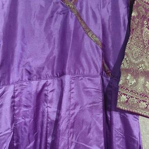 Satin Silk Purple Anarkali Kurta+Dupatta+Legging