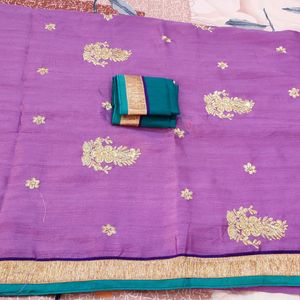 Embroidery work Purple Saree