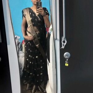 Black Organza Wedding Party Wear Saree