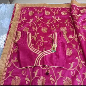 New Designer Embroidery Saree With Stiched Blouse