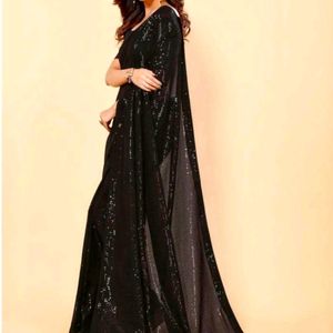 Black Acrylic Shiny Fabric Saree