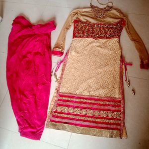 Pink And Gold Party Wear Suite