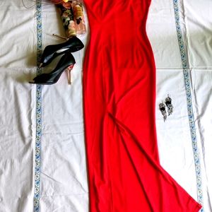 Urbanic Blazing Red Party Side Slit Dress