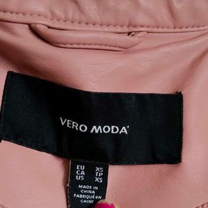 Vero Moda Women Pink Faux Leather Jacket