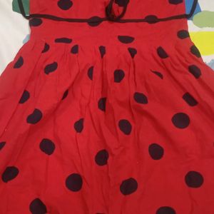 Girl Red Frock With Black Dots Used