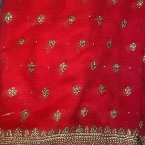 FESTIVE RED CHANDERI SILK WORK SAREE