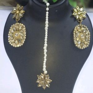 Eyerring forehead metal kundan star Crystal Pearl