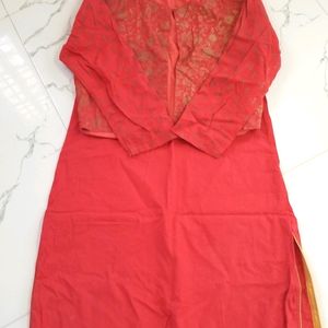 Bright Red Colour Kurta With Jacket