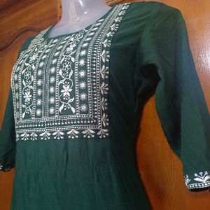 Embroidery Work Beautiful Kurta Sea Green Color