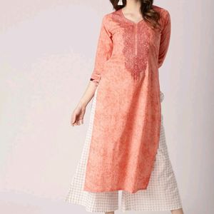 Embroidered Sharbati (Pastel Orange) Kurta