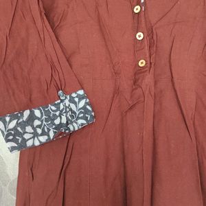 Brown Up Down Flare Kurta In Khadi