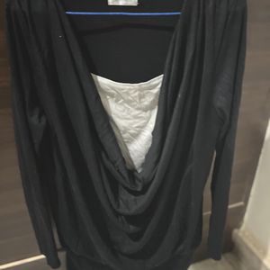 Black Cowl Neck Top