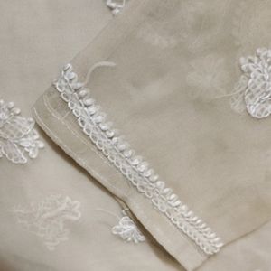 Chikankari Embroidered Georgette Cream Long Kurta