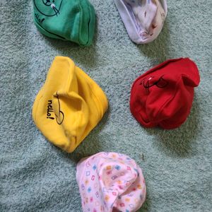 Assorted Set Of 5 Caps, New Born To 6 Months;