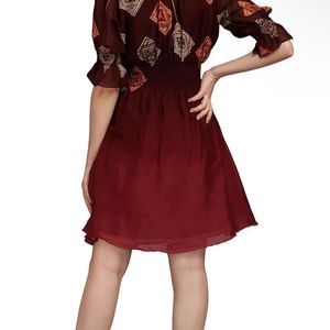 Maroon Dress With Stretchable Neck And Waist