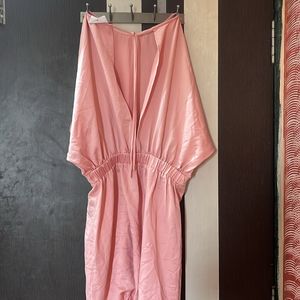 Baby Pink Cold Shoulder Backless Jumpsuit